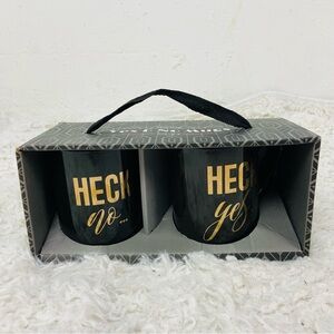 NIB HECK YES & HECK NO Black and Gold Mugs Set